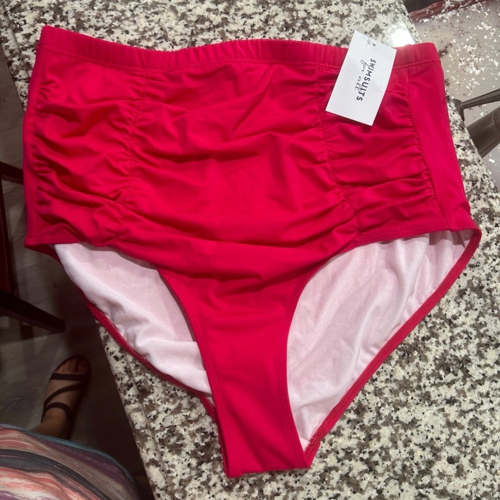 Swimsuits For All Dark Pink High-Waist Bikini Bottoms